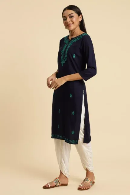 Blue Pashmina Work Kurti - Image 2