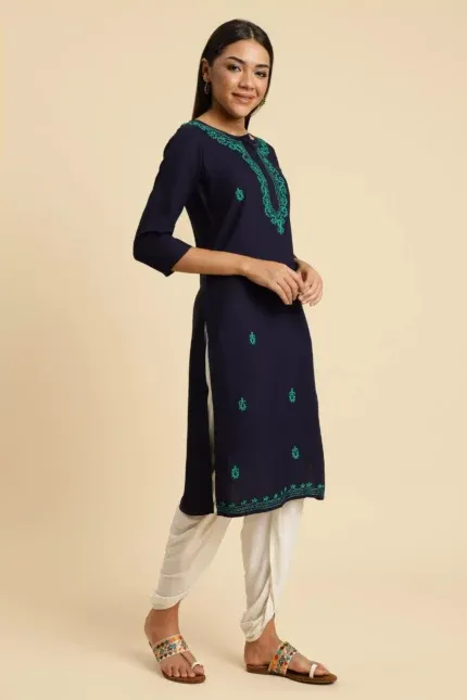 Blue Pashmina Work Kurti - Image 4