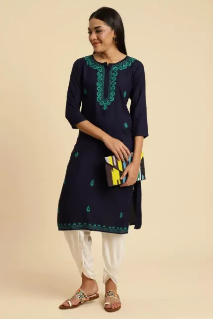Blue Pashmina Work Kurti - Image 5