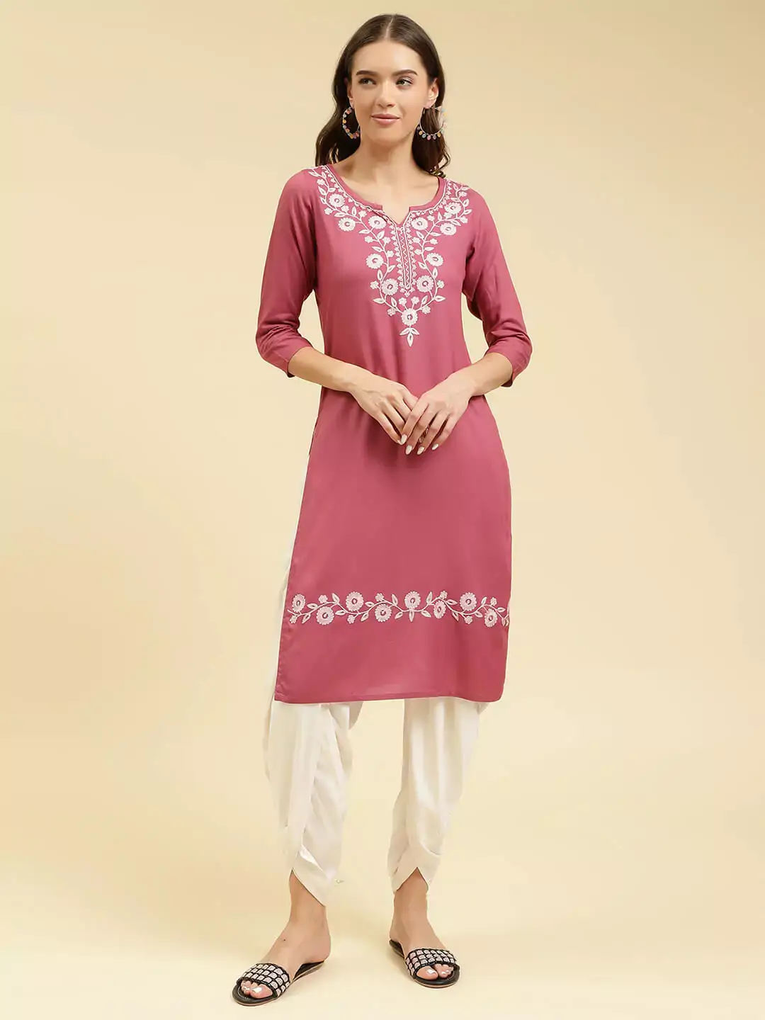 Pink Silk Work Kurti