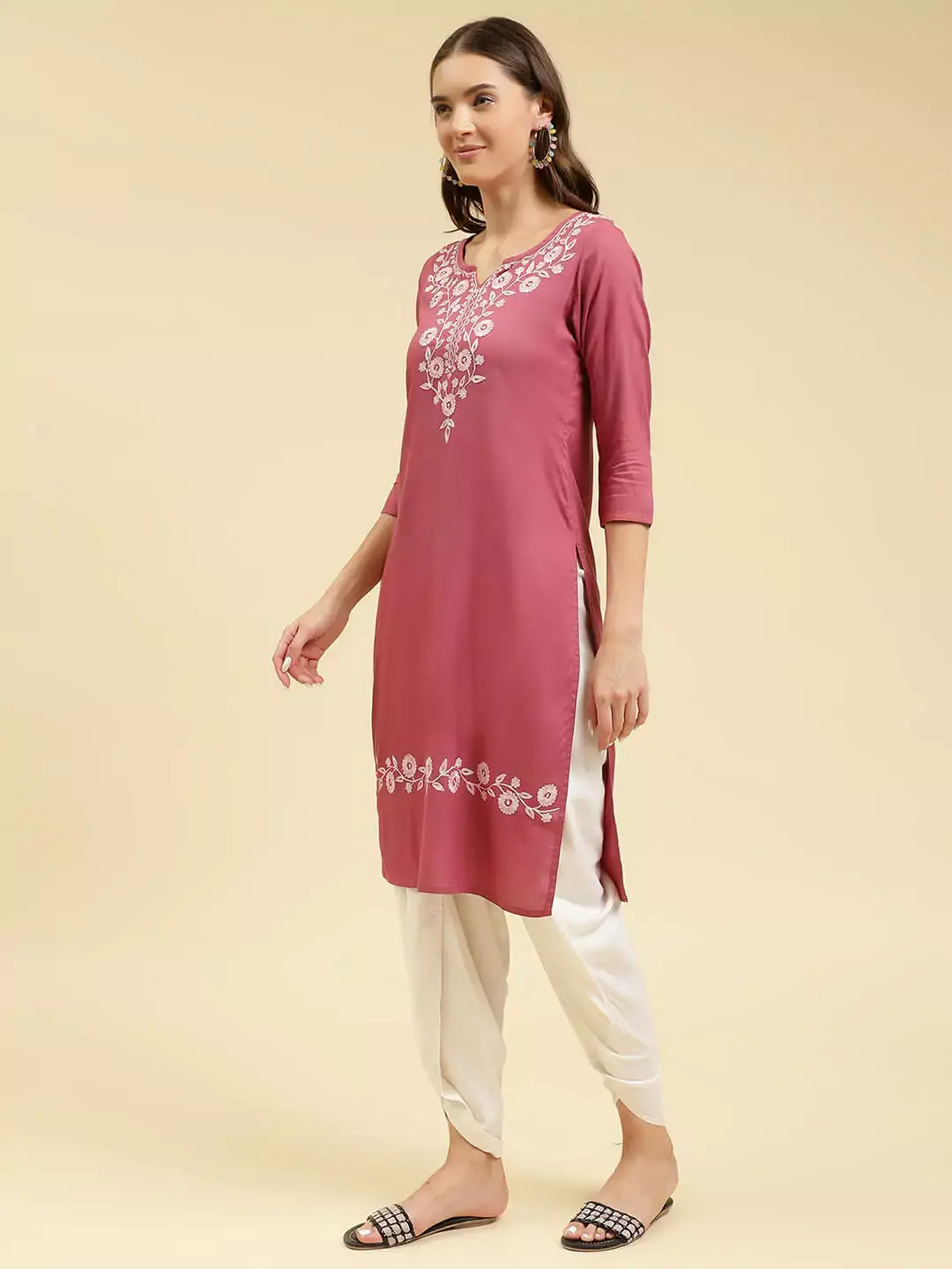 Pink Silk Work Kurti - Image 2